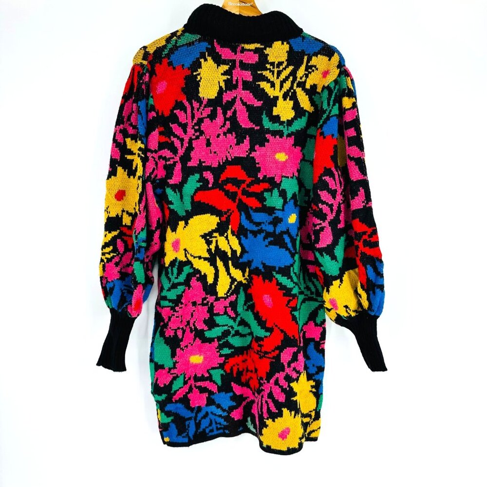 Farm Rio Tropical Garden Vibrant Multi Puff Sleeve Turtleneck Sweater Dress S - Picture 4 of 10